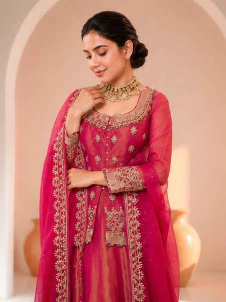 Stylish Embroidered Kurta Set with Dupatta (Pink)