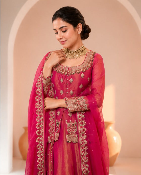 Stylish Embroidered Kurta Set with Dupatta (Pink)