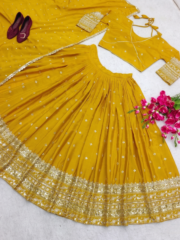 Embroidered Semi Stitched Lehenga Choli (Yellow)