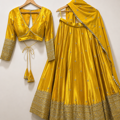 Embroidered Semi Stitched Lehenga Choli (Yellow)