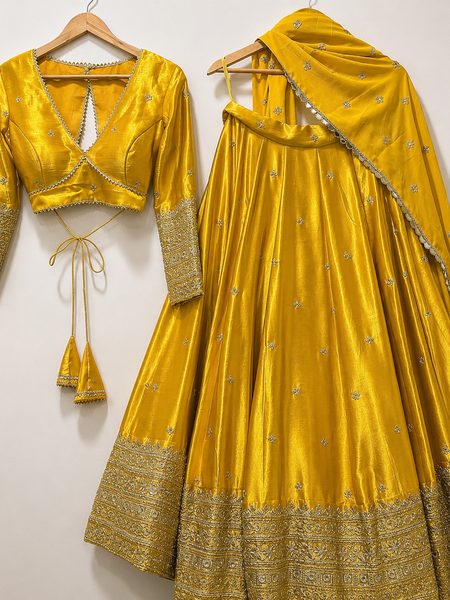 Embroidered Semi Stitched Lehenga Choli (Yellow)