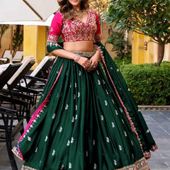Trivety Embroidered Semi Stitched Lehenga Choli (Green)
