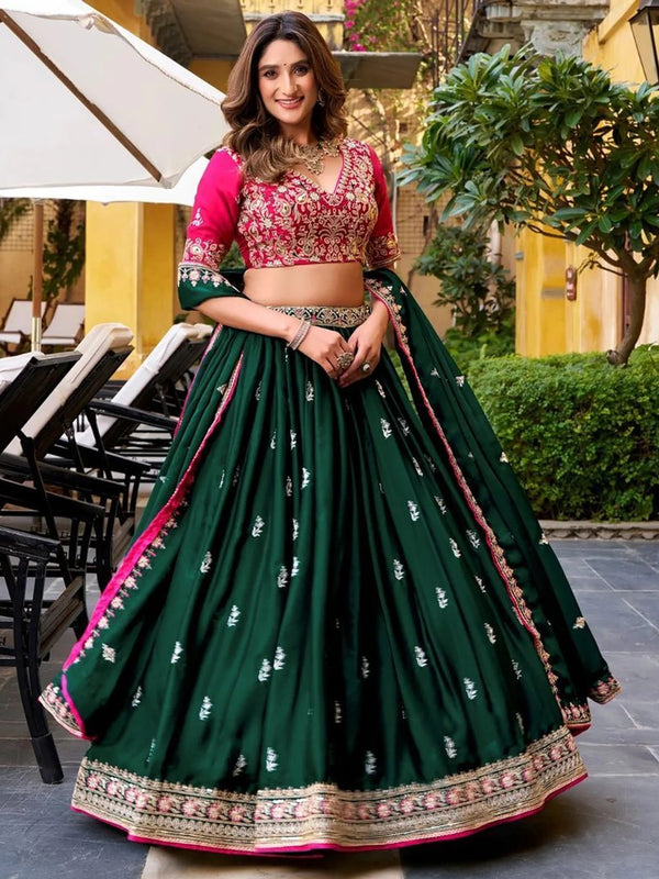 Trivety Embroidered Semi Stitched Lehenga Choli (Green)