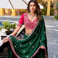 Trivety Embroidered Semi Stitched Lehenga Choli (Green)