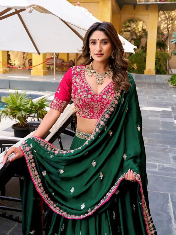 Trivety Embroidered Semi Stitched Lehenga Choli (Green)