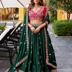 Trivety Embroidered Semi Stitched Lehenga Choli (Green)