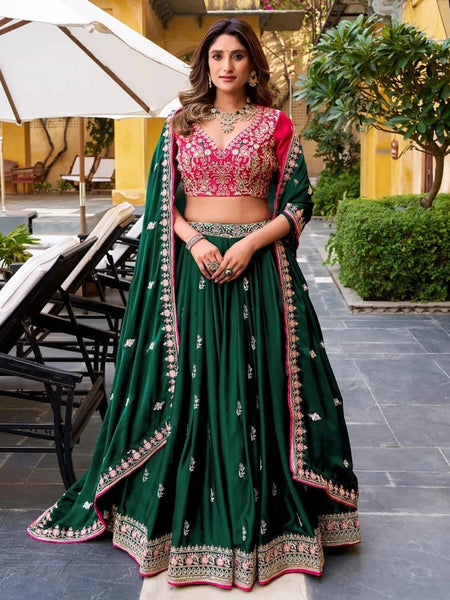 Trivety Embroidered Semi Stitched Lehenga Choli (Green)