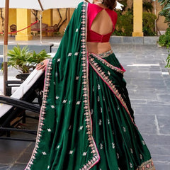 Trivety Embroidered Semi Stitched Lehenga Choli (Green)