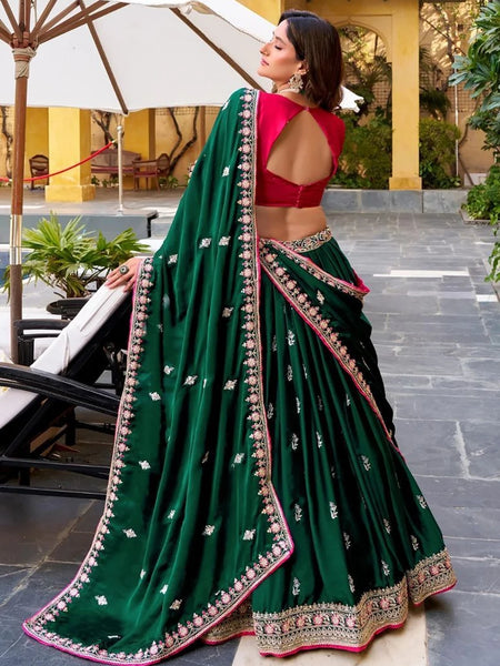 Embroidered Semi Stitched Lehenga Choli (Green)