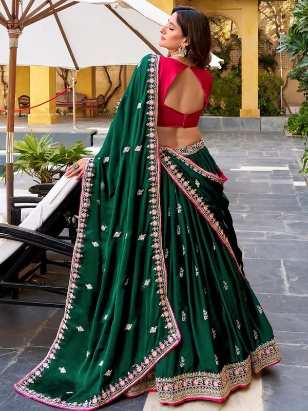 Trivety Embroidered Semi Stitched Lehenga Choli (Green)