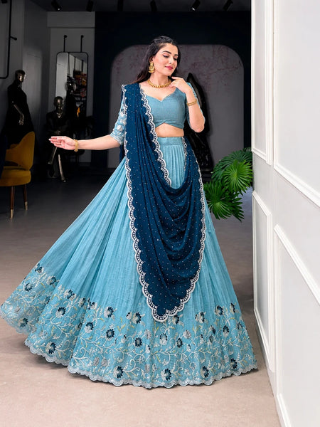 Embroidered Semi Stitched Lehenga Choli