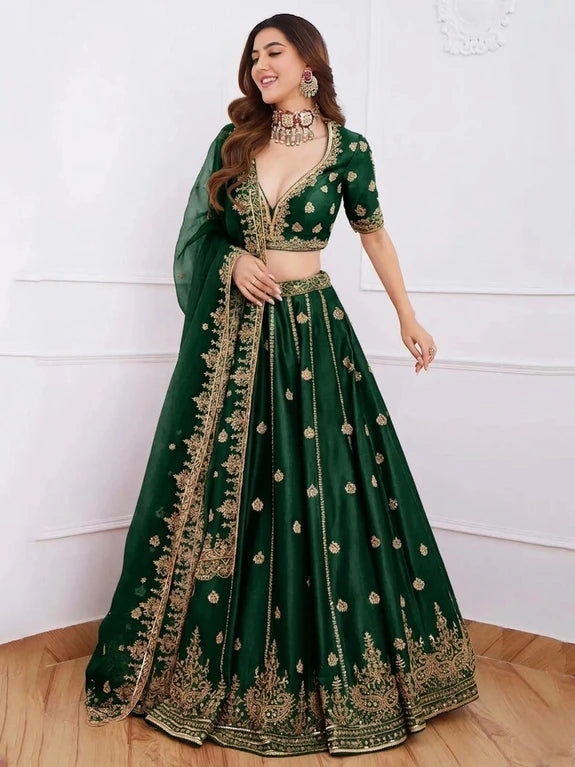 Embroidered Semi Stitched Lehenga & Crop Top