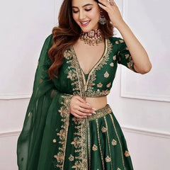 Embroidered Semi Stitched Lehenga & Crop Top