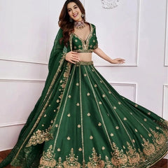 Embroidered Semi Stitched Lehenga & Crop Top