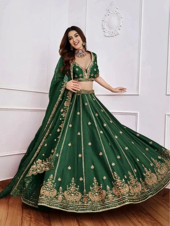 Embroidered Semi Stitched Lehenga & Crop Top