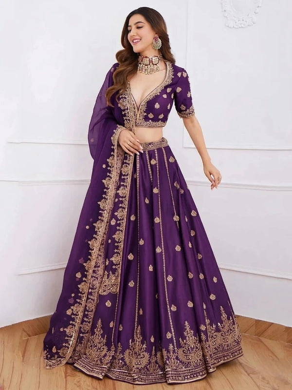 Embroidered Semi Stitched Lehenga & Crop Top