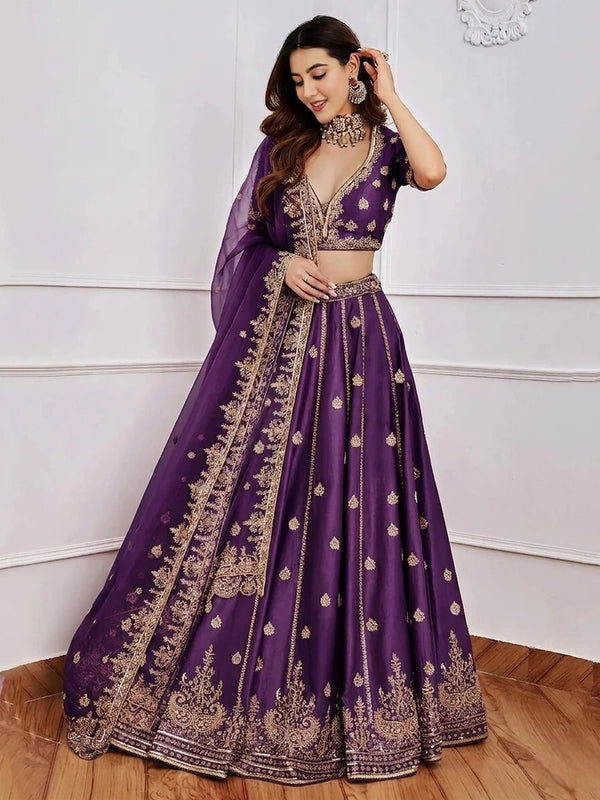 Embroidered Semi Stitched Lehenga & Crop Top