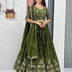 Semi-Stitched Silk Lehenga Choli Set
