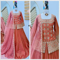 Stylish Embroidered Kurta Set with Dupatta (Orange)