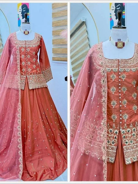 Stylish Embroidered Kurta Set with Dupatta (Orange)