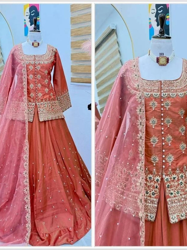 Stylish Embroidered Kurta Set with Dupatta (Orange)
