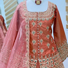 Stylish Embroidered Kurta Set with Dupatta (Orange)