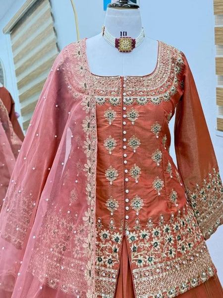 Stylish Embroidered Kurta Set with Dupatta (Orange)