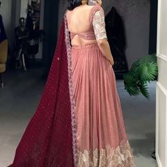 Self Design Semi Stitched Lehenga & Crop Top (Pink, Maroon)