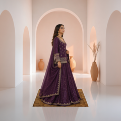 Stylish Embroidered Kurta Set with Dupatta (Wine)