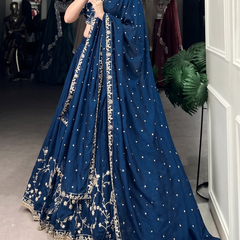 Embroidered Semi Stitched Lehenga Choli (Blue)