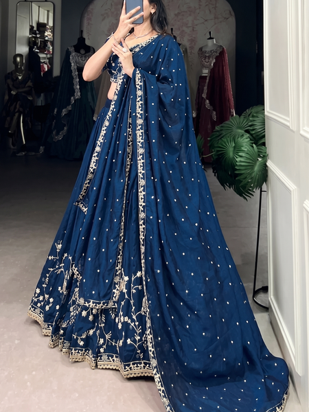 Embroidered Semi Stitched Lehenga Choli (Blue)
