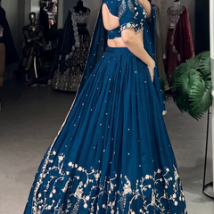 Embroidered Semi Stitched Lehenga Choli (Blue)