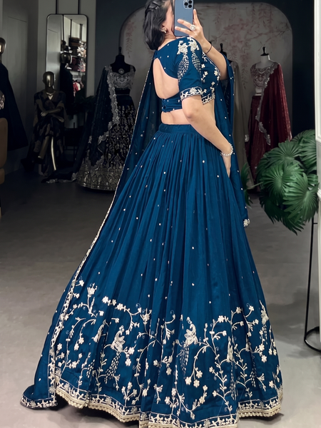 Embroidered Semi Stitched Lehenga Choli (Blue)