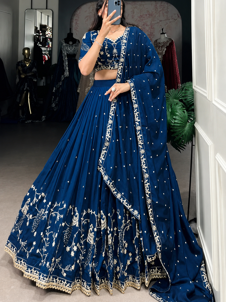Embroidered Semi Stitched Lehenga Choli (Blue)