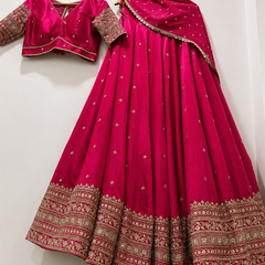 Embroidered Semi Stitched Lehenga Choli (Pink)