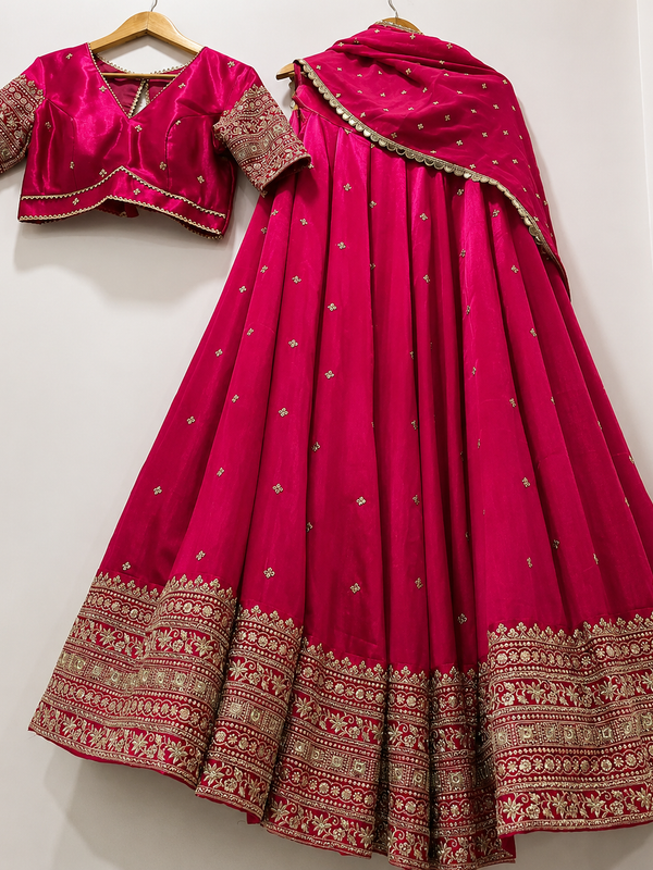 Embroidered Semi Stitched Lehenga Choli (Pink)