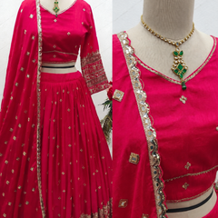Embroidered Semi Stitched Lehenga Choli (Pink)