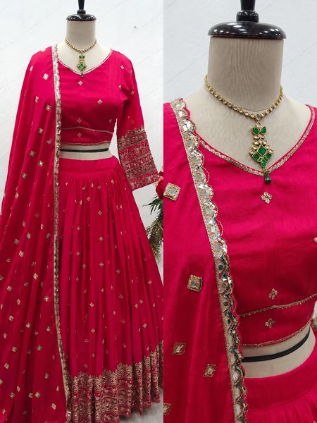 Embroidered Semi Stitched Lehenga Choli (Pink)
