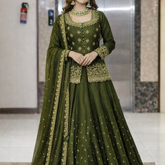 Stylish Embroidered Kurta Set with Dupatta (Green)