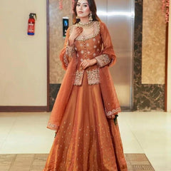 Stylish Embroidered Kurta Set with Dupatta (Orange)