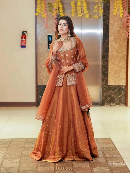 Stylish Embroidered Kurta Set with Dupatta (Orange)