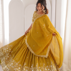 Embroidered Semi Stitched Lehenga Choli (Yellow)
