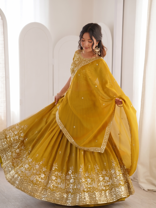 Embroidered Semi Stitched Lehenga Choli (Yellow)