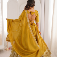 Embroidered Semi Stitched Lehenga Choli (Yellow)