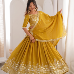 Embroidered Semi Stitched Lehenga Choli (Yellow)