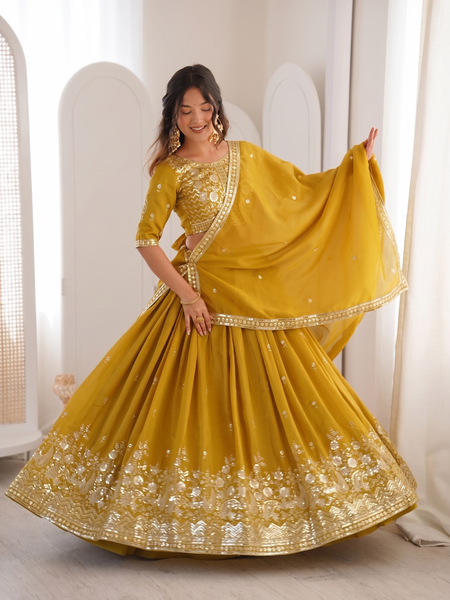 Embroidered Semi Stitched Lehenga Choli (Yellow)