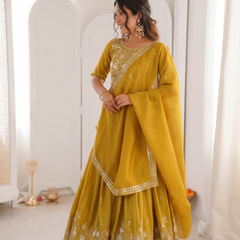 Embroidered Semi Stitched Lehenga Choli (Yellow)