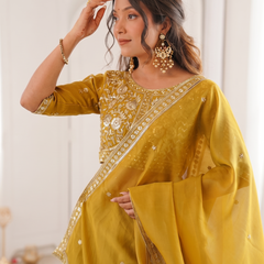 Embroidered Semi Stitched Lehenga Choli (Yellow)
